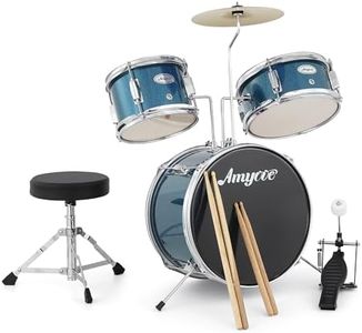 Kids Drum Set, 3 Piece Junior Drum Set with with Cymbal, Tom, Bass Drum, Drumsticks, Bass Pedal and Drum Stool, Beginner Musical Instruments for Kids Boys and Girls, Blue