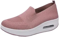 Teamoda Orthopedic Walking Shoes for Women, Slip-On Light Air Cushion Mesh Up Stretch Platform Orthopedic Sneakers for Arch Support, Pink, 6.5 Wide
