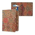 kwmobile Passport Holder with Card Slots - Cork Cover Protective Case - Travel Document Wallet - Dark Pink/Red/Blue - Fractions