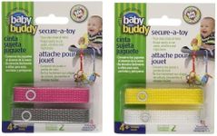 Baby Buddy Secure-a-Toy, Adjustable Pacifier and Teether Strap for Stroller, Highchair, and Car Seat, Assorted Girl Colors, 4 pack