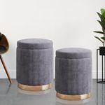 RIBAVARY Velvet Luxurious Ottoman Pouffes for Sitting, for Bedroom & Living Room, Sofa Side Stool, Wooden Small Ottoman Footrest Stool, Makeup Chair, Pouf for Office & Home Decoration. (2, Grey)