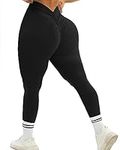 TZLDN V-Back Scrunch Leggings for Women High Waist Butt Lifting Booty Butter Soft Tummy Control Yoga Pants Gym Workout Tights V Back - Black, Medium