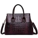 Women Satchel Handbags Top-Handle Bags fuax Leather Embossed Crocodile pattern shoulder bag, Purple-red, Large