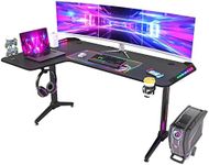 Wisfor L Shaped Gaming Desk with LED Lights: 63" Large Corner PC Computer Game Table Carbon Fiber Desktop Study Work Desks with Cable Management Box Headphone Hook and Cup Holder for Home Office