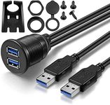 fdealz® [ 1 Meter ] USB 3.0 Flush Mount Cable, Dual USB Flush Dash Panel Mount Cable Male to Female Extension Code for Car Truck Boat Motorcycle Dashboard ; Dual USB 3.0