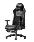 AutoFull Ergonomic Gaming Chair PU Leather Gaming Chair Office Chair, Adjustable Seat Height and Reclination, Headrest and Lumbar Support, Foot Rest, Black