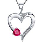 YL Heart Necklace 925 Sterling Silver July Birthstone Ruby Double Heart Pendant Necklace for Women, 45-48cm