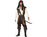 Smiffy's High Seas Pirate Costume, Brown/White/Black, Large