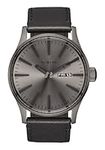 Nixon Men's A105 Sentry 42mm Stainless Steel Leather Quartz Movement Watch, Gunmetal/Black, One Size, Sentry Leather