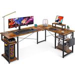 ODK Corner Desk with Storage, L Shaped Desk with Hook, Computer Gaming Desk with Monitor Stand, Vintage Brown 168×120 cm