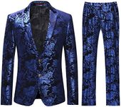 Cloudstyle Men's Dress Suit Single-Breasted 2 Pieces Slim Fit 2 Buttons Suits Blue