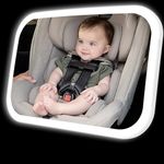 Baby Car Mirror with Lights, Safety Car Seat Mirror for Baby Rear Facing Infant with Wide Crystal Clear View, Shatterproof, Fully Assembled, Crash Tested and Certified