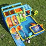Roygym Inflatable Water Park with Dual Water Slides, 16.4FT Extended Slip and Slide & Climbing Wall, Large Backyard Water Slide with 750W Blower for Kids