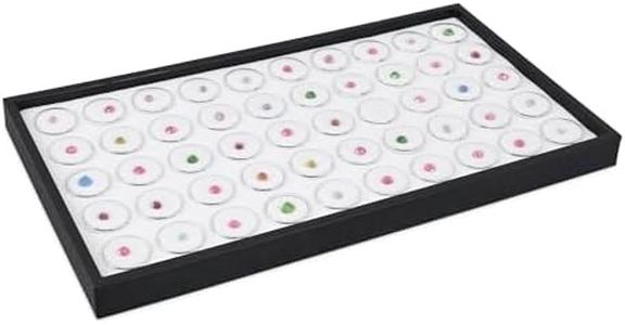 Ikee Design White Foam Gem Jars Showcase Stackable Display Tray for Collectibles, Home Organization Storage Box with 50 Gemstones and Bead Storage Jars, White Foam/Black Tray