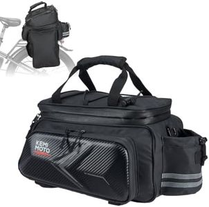 KEMIMOTO Hard Shell Bike Bag Rear Rack 20L Capacity, Carbon Leather Bicycle Trunk Bag with Waterproof Rain Cover for Grocery Shopping Commuter Cycling Trip (Upgraded Design)
