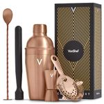 VonShef Cocktail Shaker Set, Copper 5pc Set with 550ml Manhattan Cocktail Shaker, Professional Bartender Set for Home Bar, Including Strainer, Muddler & Other Bar Accessories, Gift Box Included