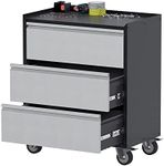 Aobabo Tool Storage Garage Cabinet with Wheels, 3 Drawer Tool Chest Rolling Metal Storage Cabinet on Wheels, Assembly Required, Black/Gray