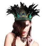 Moonlove Handmade Feather Headdress Indian Peacock Fascinator Decorative Headpiece Boho Crown Headwear Ethnic Carnival Costume Headband Gypsy Halloween Prom Hair Accessories