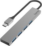 Hama Multiport USB Hub, USB C Hub Multiport Adapter- 4 in 1 Portable Type C Hub, USB 3.2 Gen1, Aluminum Housing, Ultra-Slim, Transmission Speed 5GBPS, Compatible with MacBook, PCs & All Type-C Devices