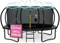 JoyBerri Upsurge Trampoline Outdoor - ASTM Certified Safe 8Ft 10Ft 12Ft 14Ft 15Ft 16Ft Recreational Trampoline for Kids and Adults. Anti-Rust Coating with Enclosure Net, Ladder, Sprinkler & LED Lights