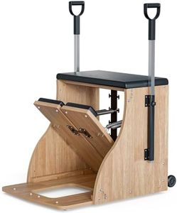 Pilates Chair Reformer Machine with Adjustable Resistance Springs Split Pedal Handles Home Gym Equipment for Yoga Core Training Rehabilitation Includes Non-Slip Socks (Wood Panel Bracket)