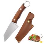 Doklasu Japanese Small Chefs Knife 4 inch Full Tang Kitchen Knvies Handmade Forged BBQ Knife High Carbon Steel Meat Knife with Leather Sheath and Wood Handle