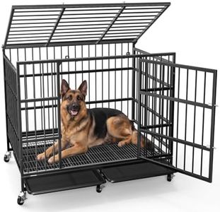 Powools 42 Inch Heavy-Duty Dog Crate Indestructible with Double Door