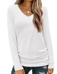 Zeagoo White Tshirts Shirts for Women V Neck Shirt Fall Long Sleeve Tops Tees XL