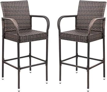 Homall Patio Bar Stools Wicker Barstools Indoor Outdoor Bar Stool Patio Furniture with Footrest and Armrest for Garden Pool Lawn Backyard Set of 2 (Brown)