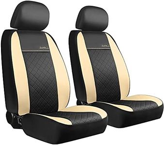 GIANT PANDA Front Car Seat Covers, Bucket Seat Covers, Leather Low Back Auto Seat Covers for Cars, Trucks, Jeep, Van, SUV, Pickup, Airbag Compatible (Beige)