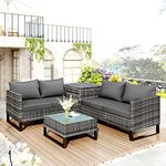 MOWIN 4 Seater Outdoor Garden Rattan Furniture Set Patio Conservatory Modular Corner Sofa Coffee Table Storage Box Weather Proof Rattan Wicker Weave Steel Frame with Grey Cushions