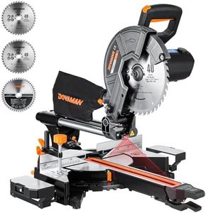 DOVAMAN Updated 10-Inch Sliding Miter Saw, Multi-Material Cutting w/ 3 x TCT Blades, Ambidextrous Operation, 5000/3200RPM Speed, Laser Guide, 0-45° Bevel Cut, Max Cut 3.5x13.4in, 9 Positive Stops