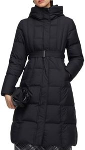 GOELIA Women's Long Goose Down Jacket with Hood Filled 95% Polish White Goose Down Jackets Windproof Zip-Up Hooded Long Down Coat Waterproof Casual Holiday Work Down Jackets Outerwear With Belt