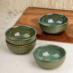 The Earth Store Glam Green Ceramic Vegetable Bowl - Set of 4, 250 ML Each | Elegant Bowls for Dal, Snacks, and More