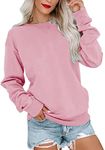 Bingerlily Womens Casual Long Sleeve Sweatshirt Crew Neck Cute Pullover Relaxed Fit Tops, Light Pink, Large