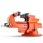 PONY 5 Inch Bench Vise, 6614 LBS Clamping Force, Heavy-Duty Utility Combination Pipe Home Vise, Quick Release with 360 degree Swivel Base for Woodworking, One-Pair Vise Jaw Pad Included