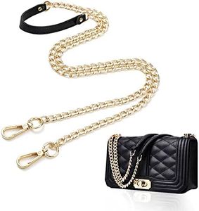 JINXAIN Correa de Cadena de Cuero 120cm PU Cadena de Metal Bañado de Cuero Correa de Cadena Reemplazo Correas de Cadena de Monedero de Cuero Negro se Aplica a Bolsos de Mujer, Monederos (Dorado)