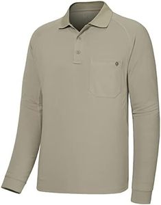 Lightbare Men’s Performance Polo Shirt Moisture Wicking Quick Dry Tactical Pique Shirts Hiking Fishing Golf UPF 50 Khaki