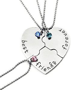 Best Friends Forever and Ever Necklace with Crystal Broken Heart Charm Pendant Set Friendship Necklace, Metal|Crystal, Diamond