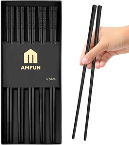 AMFUN Fiberglass Chopsticks, 5 Pairs Reusable Japanese Chinese Chop Sticks With Sakura Patterns, Dishwasher-Safe, Non-Slip Set for Sushi Noodles Rice