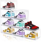 Yukui LLc Large Shoe Boxes Clear Plastic Stackable, 8 Pack Drop Side Shoe Storage Organizer with Magnetic Door, Shoe Container Sneaker Storage Display Case Fit up to US Size 13 CLEAR