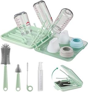 6 in 1 Bottle Cleaner Brush Set with Travel Bottle Drying Racks,360° Cleaning Baby Bottle Brush,Nipple Brush,Straw Cleaner Brush,Soap Dispenser & Organizer Case,Baby Essentials for Home&Travel(Green)