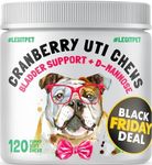 Cranberry UTI Chews for Dogs Bladder Support + D-Mannose Supports Kidney Urinary Tract and Bladder Health Natural Cranberry Wellness Supplement Immune System Booster Natural Pet Antioxidant 120 Chews