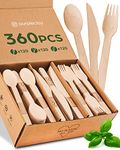 Wooden Compostable Utensils Set - 360 Pieces (120 Forks 120 Spoons 120 Knives) Sturdy Wood Disposable Cutlery - Eco Friendly Biodegradable Utensils for Party - Free From Plastic Cutlery Set for Eating