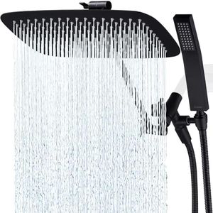 G-Promise All Metal 14 Inch Dual Shower Head with Handheld Combo, Rain Shower Head, Adjustable Extension Arm, Smooth 3-Way Diverter, 71 Inch Extra Long Hose - A Bathroom Upgrade (Matte Black)