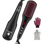 Hair Straightener Brush by MiroPure, 2-in-1 Ionic Straightening Brush with Anti-Scald Feature, Auto Temperature Lock & Auto-Off Function, Black