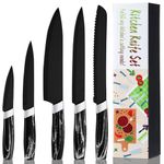 BEWOS Kitchen Knife Set, 5PCS Professional Kitchen Knives with Chef Knife, Bread Knife, Slicing Knife, Utility Knife & Paring Knives, Stainless Steel Sharp Knife Set for Kitchen, Dishwasher Safe