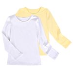 Sunny Fashion 2 Pack Girls Top Tee Shirt Base Layer Long Sleeve Cotton Casual Athletic 7-8 White Yellow