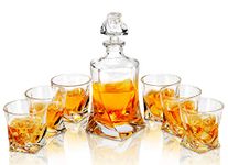 Twist Whiskey Decanter and Glasses Set, LANFULA Premium Lead Free Crystal Liquor Decanter with 6 Scotch Tumblers for Bourbon, Whisky and Alcohol, Ideal Gift for Birthday/Anniversary/Wedding, 7- Piece