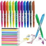 Frixion Erasable Pens Quick Dry Energel Liquid Ink Gel Pen 0.5mm 12pcs Ballpoint Pens with Refill and Eraser Rollerball Efface Pens Stationery for Kids Students Adults School Office Supplies Gifts
